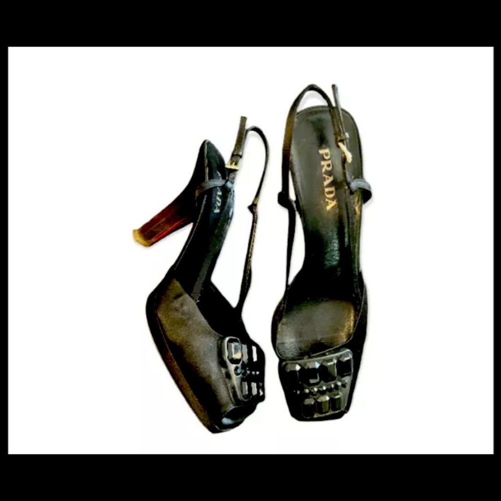 Chunky Prada Slinbacks Large Stone Embellishment black Lucite Ombré Heel
